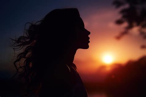 Premium Ai Image Silhouette Of Beautiful Girl With Long Hair At Sunset