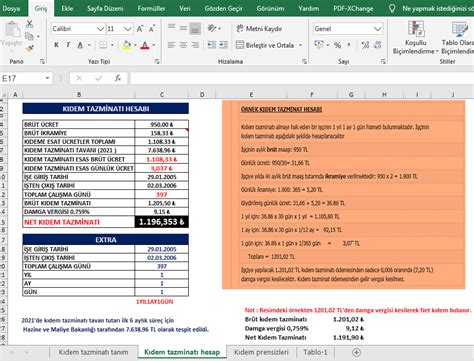 Kıdem tazminatı excel hesaplama tablosu