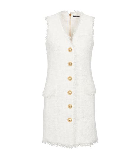 Womens Balmain White Tweed Mini Dress Harrods Us