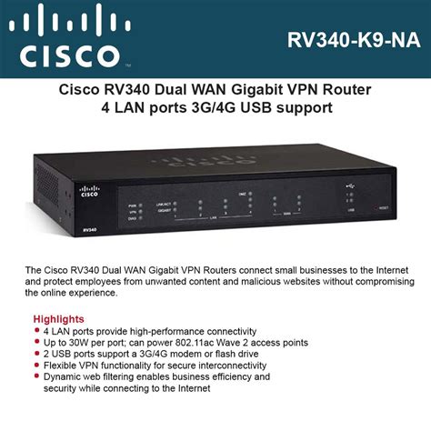 Cisco Rv Dual Wan Gigabit Vpn Router Lan Ports G G Usb Support