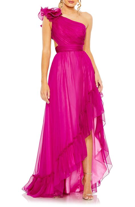 Mac Duggal One Shoulder Ruffle Asymmetric Gown In Pink Lyst