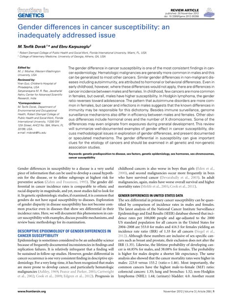 Pdf Gender Differences In Cancer Susceptibility An Inadequately