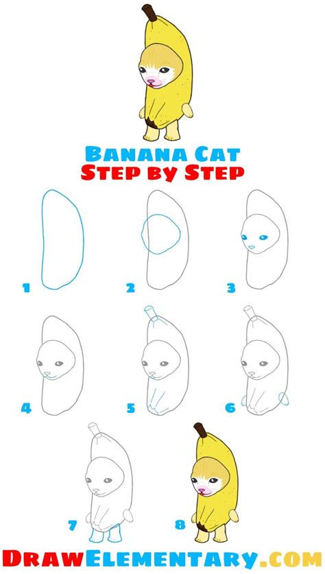 How To Draw A Banana Cat Step By Step Cartoon Cat Drawing Cat Steps