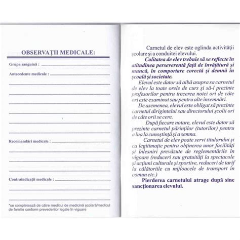 Carnet De Elev Pentru Clasele Coperta Lucioasa Pagini