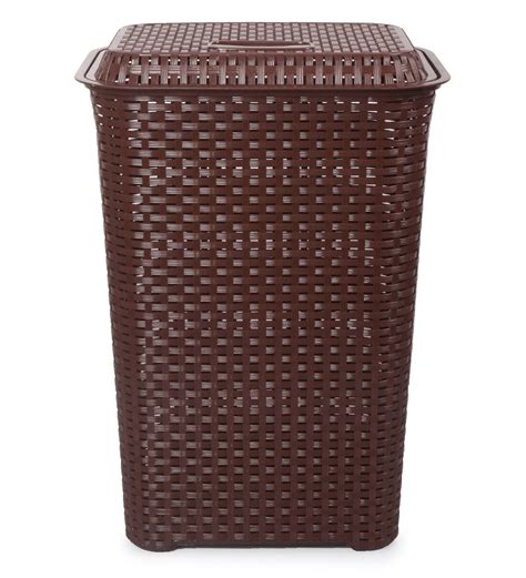 Buy Plastic Brown Eliza Laundry Basket With Lid 50 Ltr By Cello Online