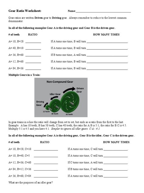 Gear Ratio Worksheet Pdf Gear Kinematics Worksheets Library