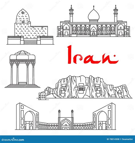 Iran Architecture Landmarks, Sightseeings Stock Vector - Illustration ...