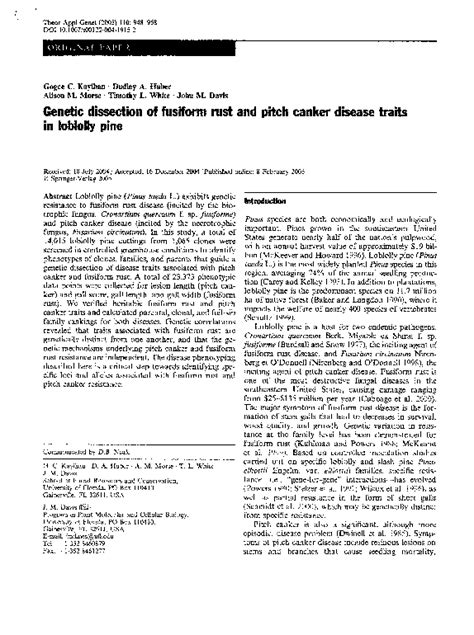 Pdf Genetic Dissection Of Fusiform Rust And Pitch Canker Disease