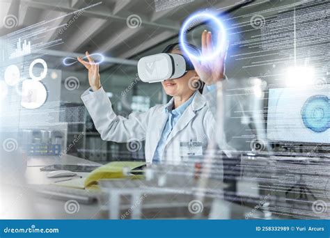 Science Vr Hologram And Scientist With Futuristic Data 3d Research