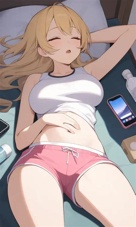 A Blonde Beauty Lost In Her Smartphone AI Art PixAI