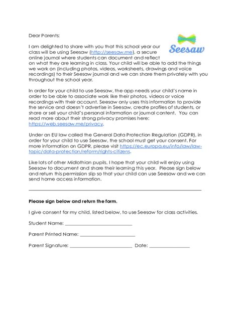 Fillable Online Seesaw Consent Form Fax Email Print Pdffiller