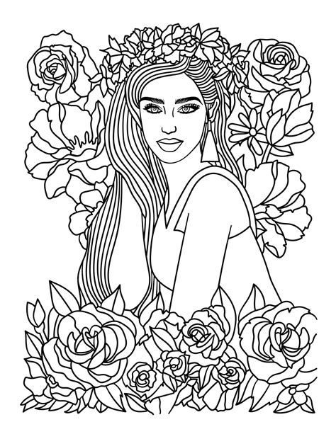 Premium Vector Cute Flower Girl Coloring Page For Adults Coloring Nation