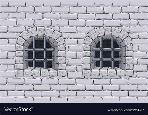 Old brick wall with barred windows hand drawn Vector Image