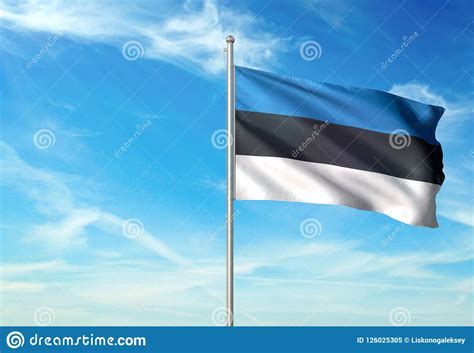 Estonia Flag Waving With Sky On Background Realistic 3d Illustration