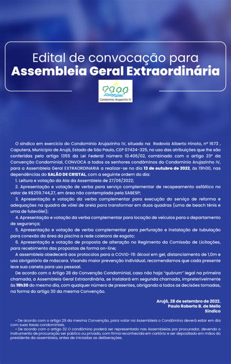 Edital De Convoca O Para Assembleia Geral Extraordin Ria Jornal Da