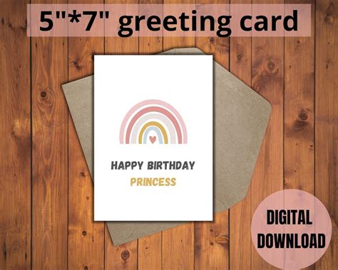 Printable Princess Birthday Card Instant Download 7x5 Inch - Etsy