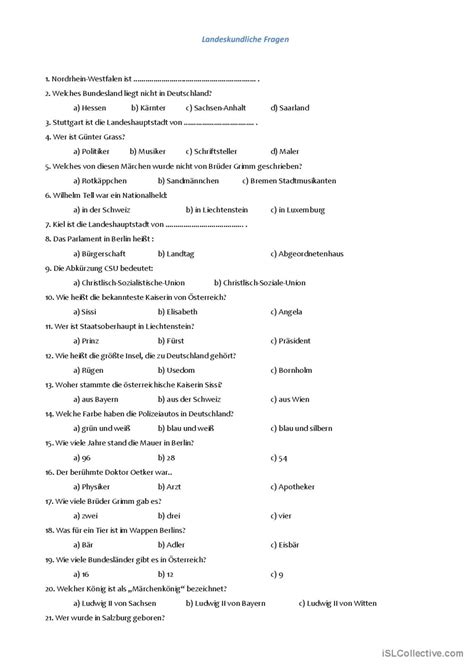 Test Landeskunde Allgemeine Deutsch Daf Arbeitsbl Tter Pdf Doc