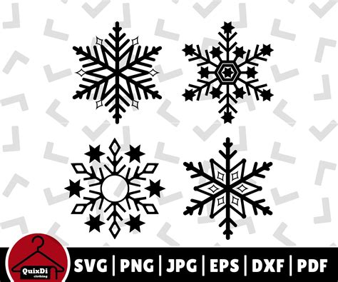 4 In 1 Snowflake Svg Bundle Flake Winter Snow Clip Art Etsy