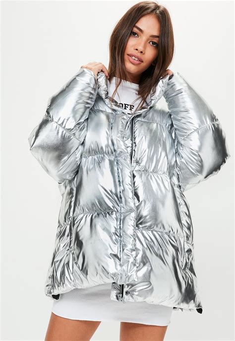 Silver Metallic Padded Jacket Added Onto Women Clothing Clothing Fashion Model Fur Clothing