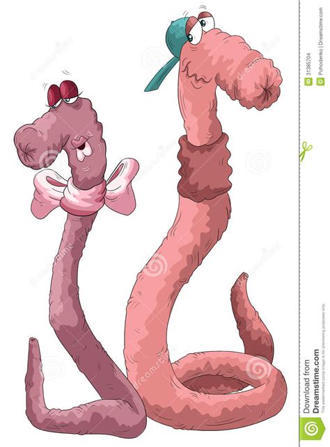 Worms Pink Pair Flirt Character Cartoon Illustration Stock Illustration