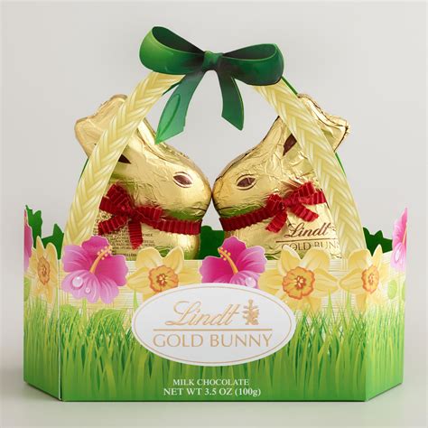 Lindt Milk Chocolate Gold Bunnies In Basket 2 Piece Chocolate Bunny