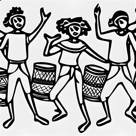 Coloring Page Black And White African People Dancing To Drums