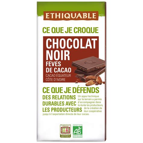 ETHIQUABLE Tablette de chocolat noir bio fèves de cacao Equateur Côte d