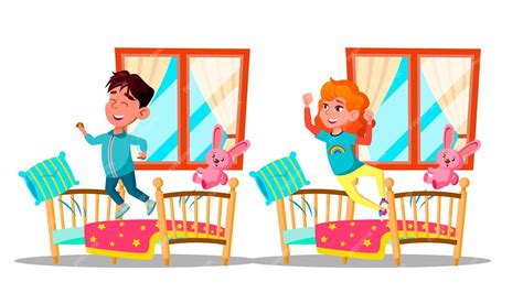 Premium Vector | Children Waking Up Cartoon Characters Set