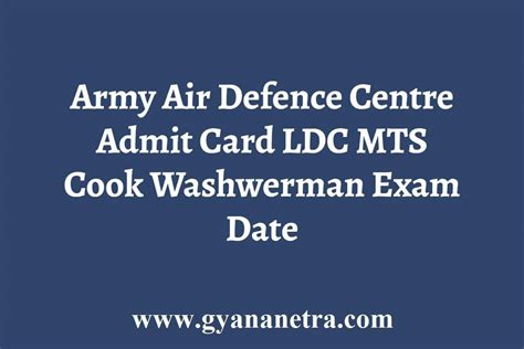 Army Air Defence Centre Admit Card Ldc Mts Cook Washerman Exam