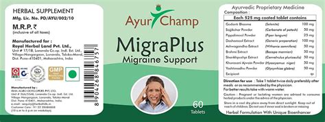 Buy Ayur Champ Migra Plus Migraine Support Herbal Supplement