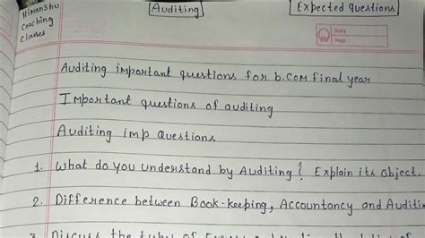 Auditing Auditing Important Questions For Bcom Final Year Important