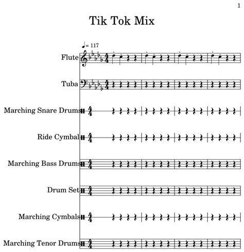 Tik Tok Mix Sheet Music For Flute Tuba Marching Snare Drums Ride