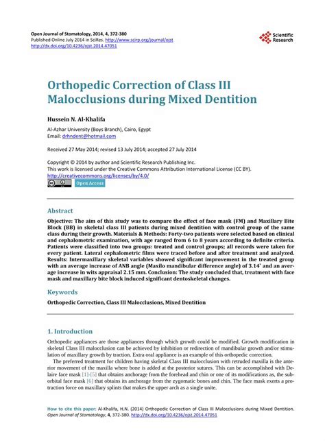 Pdf Orthopedic Correction Of Class Iii Malocclusions Macdonald Et Al 3 Recommended Over