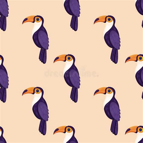 Seamless Texture With Tropical Bird Toucan Pattern Vector Illustration