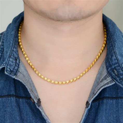 24K Pure Gold Necklace Real AU 999 Solid Gold Chain Men's Nice Tulip Upscale - Precious Metal ...