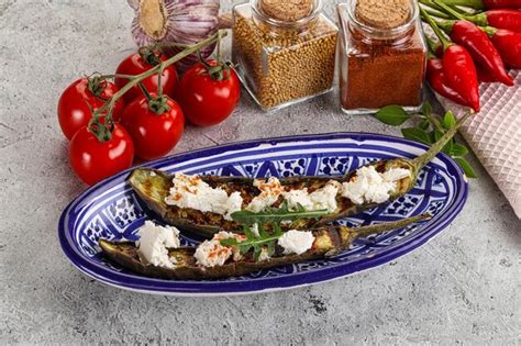 Premium Photo Grilled Eggplant With Feta Cheese