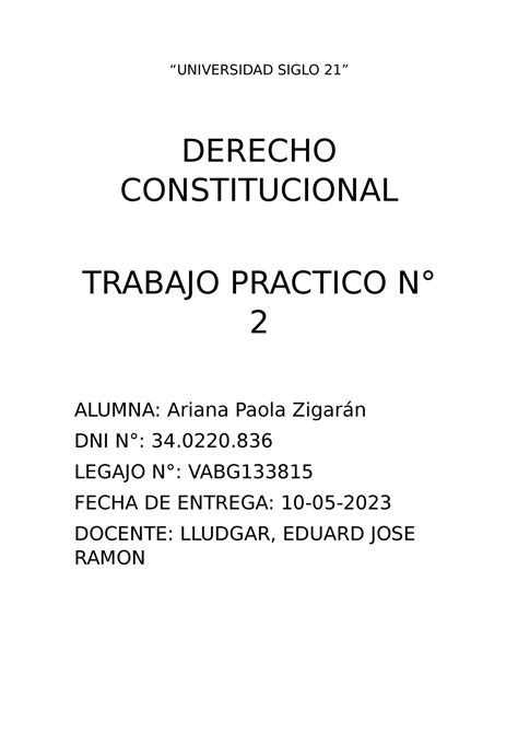 Tp Derecho Contitucional Universidad Siglo Derecho