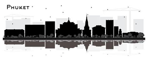 Phuket Thailand City Skyline Silhouette With Black Buildings And