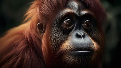 Premium AI Image | A close up of an orangutan's face and a black background