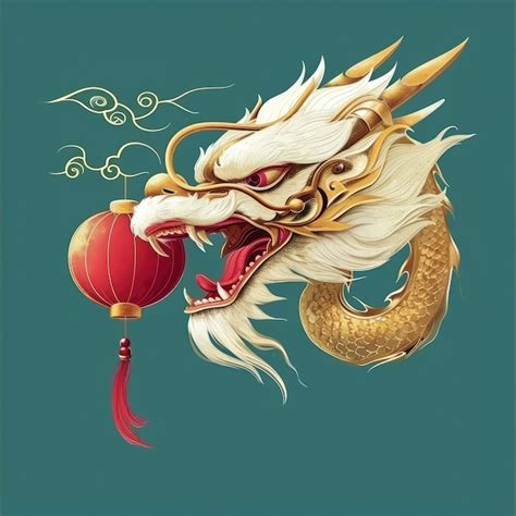 Premium Photo Asian Dragon Illustration Logo With Lantern In Chinese