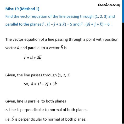 Question Find Vector Equation Of Line Passing Through A