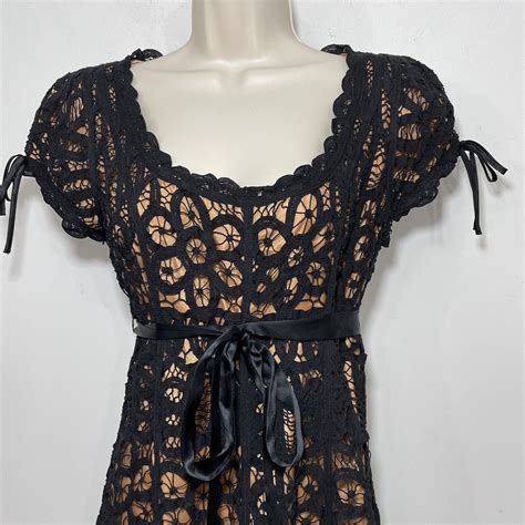 Vintage Betsey Johnson Nude Black Lace Fit And Flare Gem