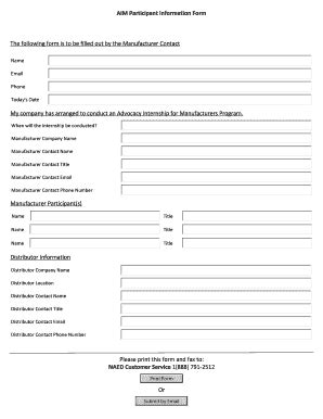 Fillable Online AIM Participant Information Form The Following Form Is