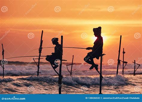 Traditional Stilt Fishing In Sri Lanka Stock Photo Image Of Beauty