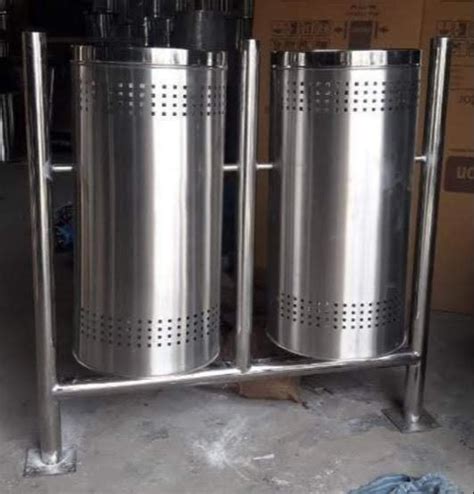 Open Top SILVER Stainless Steel Dustbin With Stand Material Grade