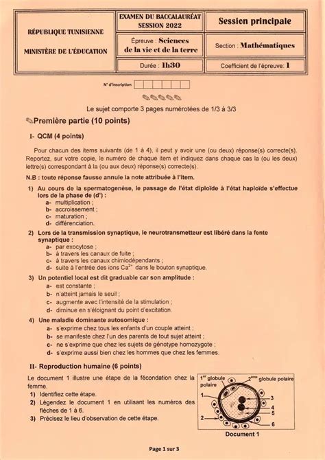 Bac Sc expérimentales Sciences SVT Bac SVT Session principale 2022