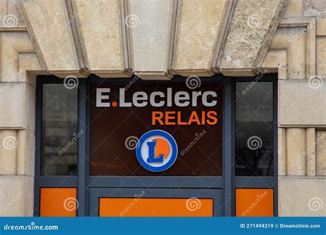 E Leclerc Relais Logo In Front Of Their Local Supermarket In Bordeaux