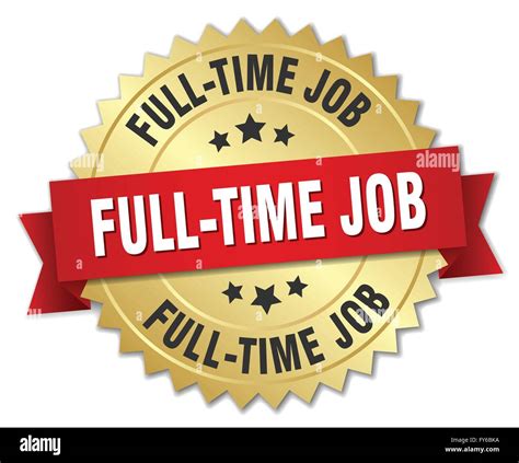 Full Time Job 3d Gold Badge With Red Ribbon Stock Vector Image Art