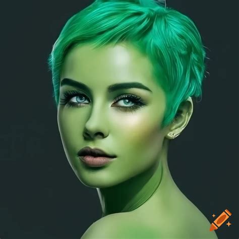 Photorealistic Portrait Of A Beautiful Woman With Green Skin