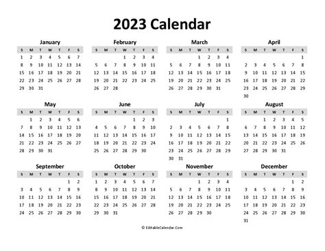 Download Free Printable Calendar 2023 Word Version